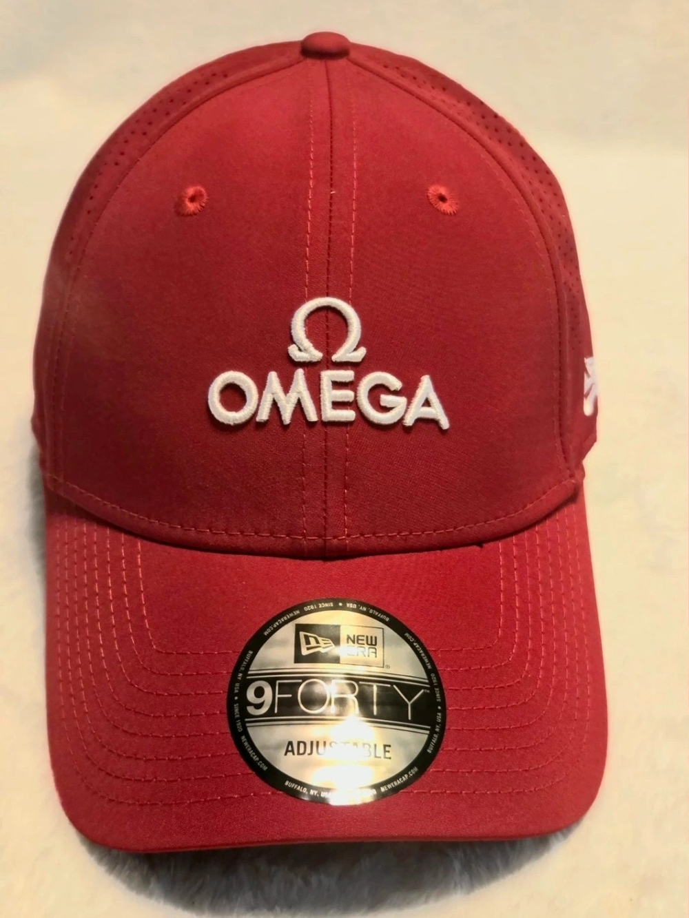 Omega Red Baseball Cap with White Logo